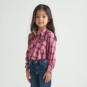 Panhandle Slim Youth Girls M Pink Plaid Snap Button Western Riding Shirt ❤️